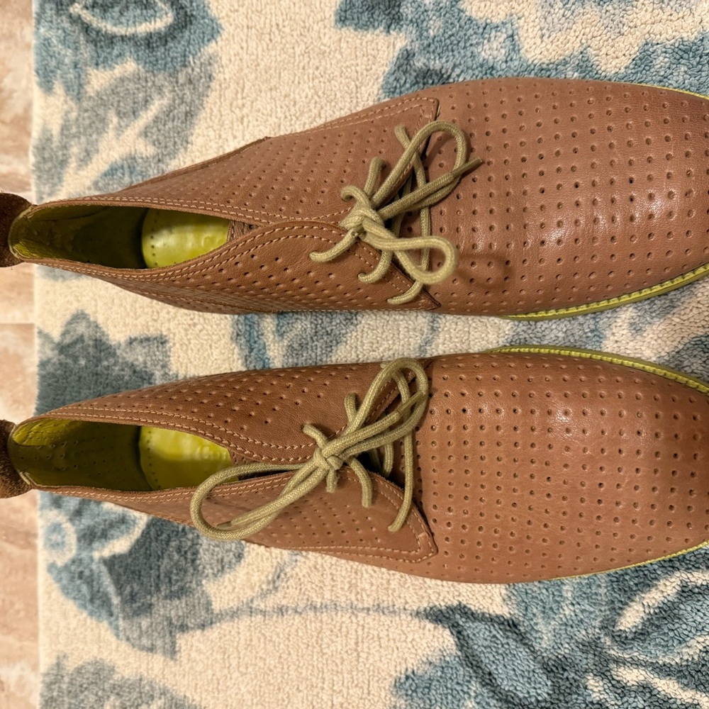Cole Haan Brown Boots with Perforated Leather and Rounded Toe
